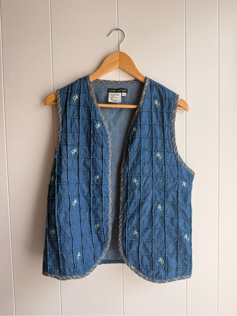 Lana Sport unique Vintage Y2K Denim Quilted Floral Embroidered Vest